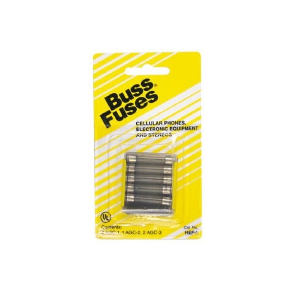 Eaton Bussmann Glass Fuse Kit, AGC Series, 5 Fuses Included, 1 to 3A, 250V AC, 32V AC HEF-1 - main